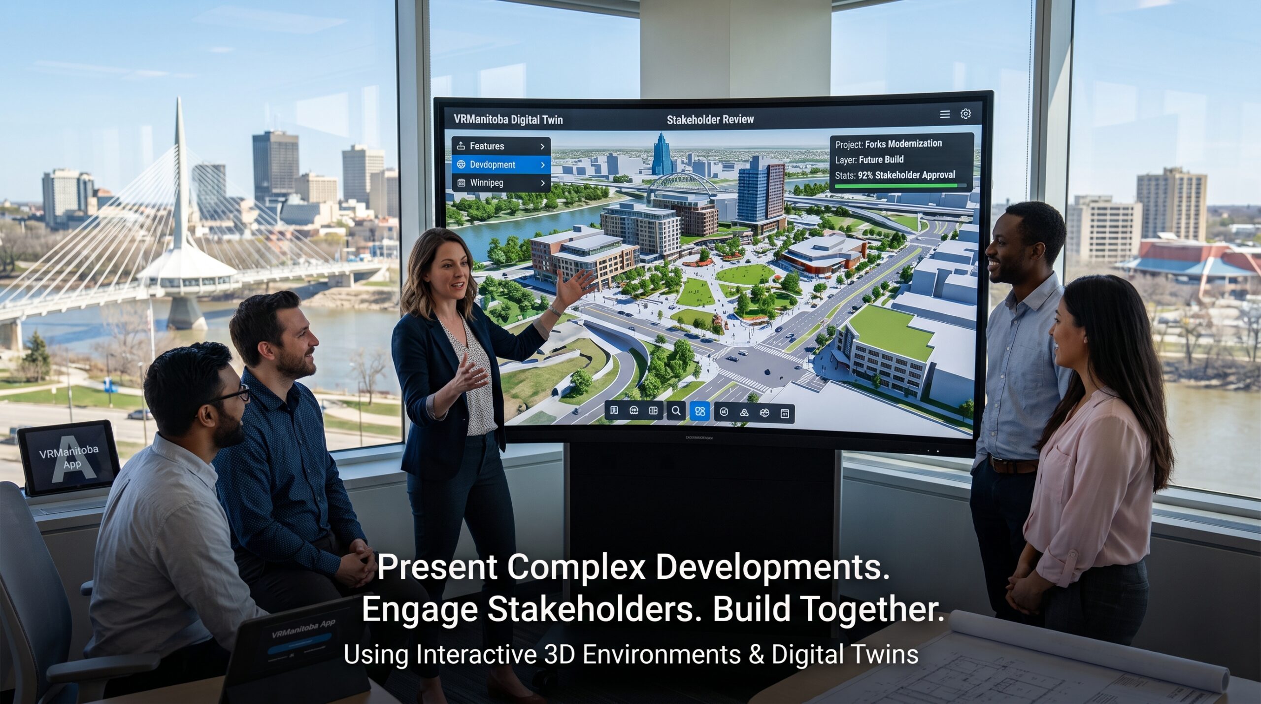 project teams present complex developments to stakeholders, leadership, and communities using interactive 3D environments and digital twins